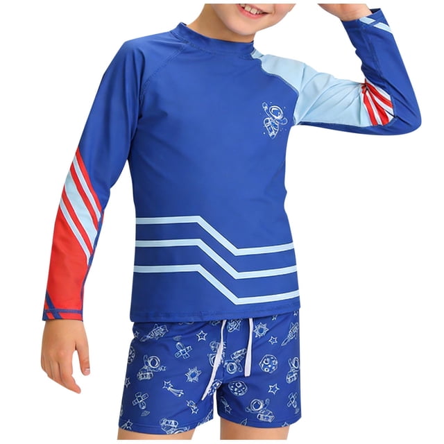 Rojo Blanco Azul Traje de Baño de una Pieza Conjunto Completo de 3 Piezas para Mujeres con Guardia de Manga Larga, Pantalones de Baño Y Gorra para Niños de Manga Larga