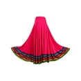 thumbnail image 4 of ZALDITA Women's Rainbow Stripe Hem Long Circle Folklorico Mexican Flamenco Belly Dance Skirt Hot Pink 87cm 4XL, 4 of 5