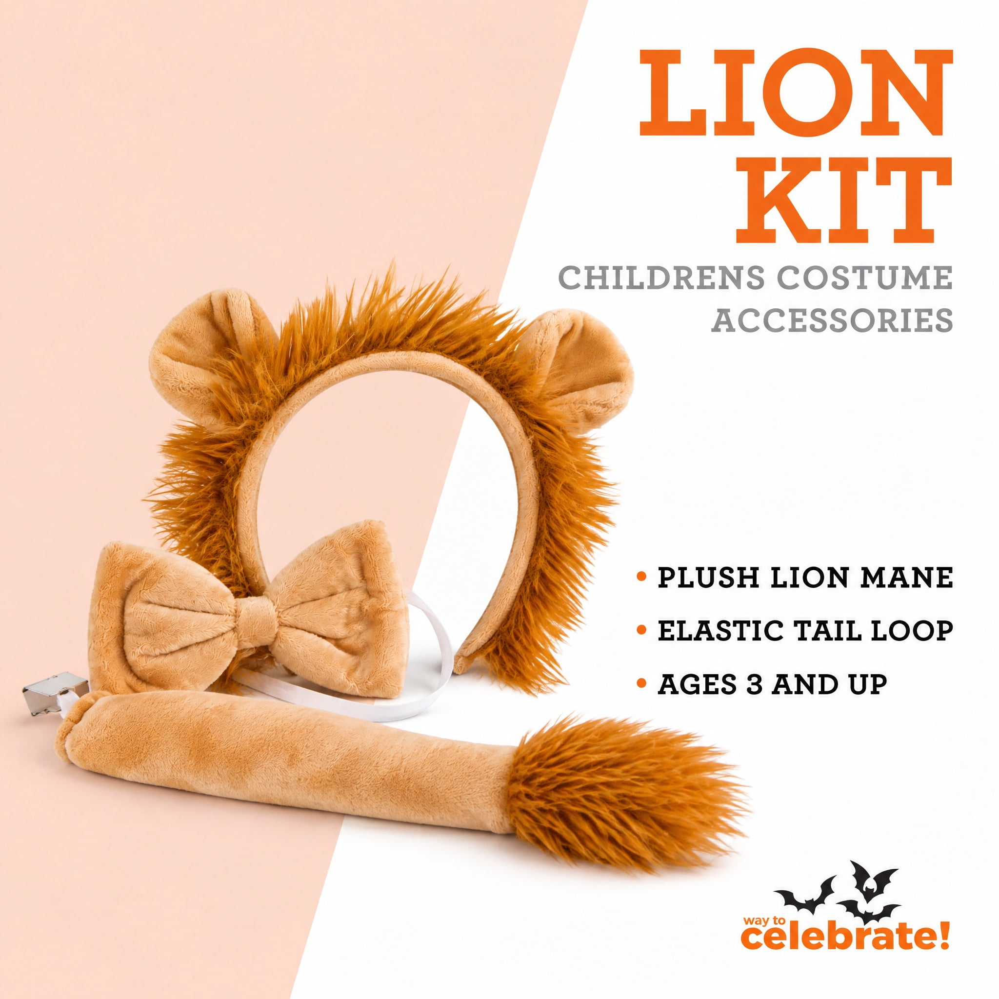 Lion Costume Accessory Kit for Children, Brown, 3 Pieces, Halloween by Way To Celebrate