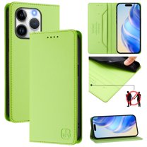 Allytechgroup Flip Wallet Case for iPhone 15 Pro, Compatible with MagSafe RFID Blocking PU Leather Shell with Credit Card Slot Shockproof Protective Back Cover for iPhone 15 Pro, Green