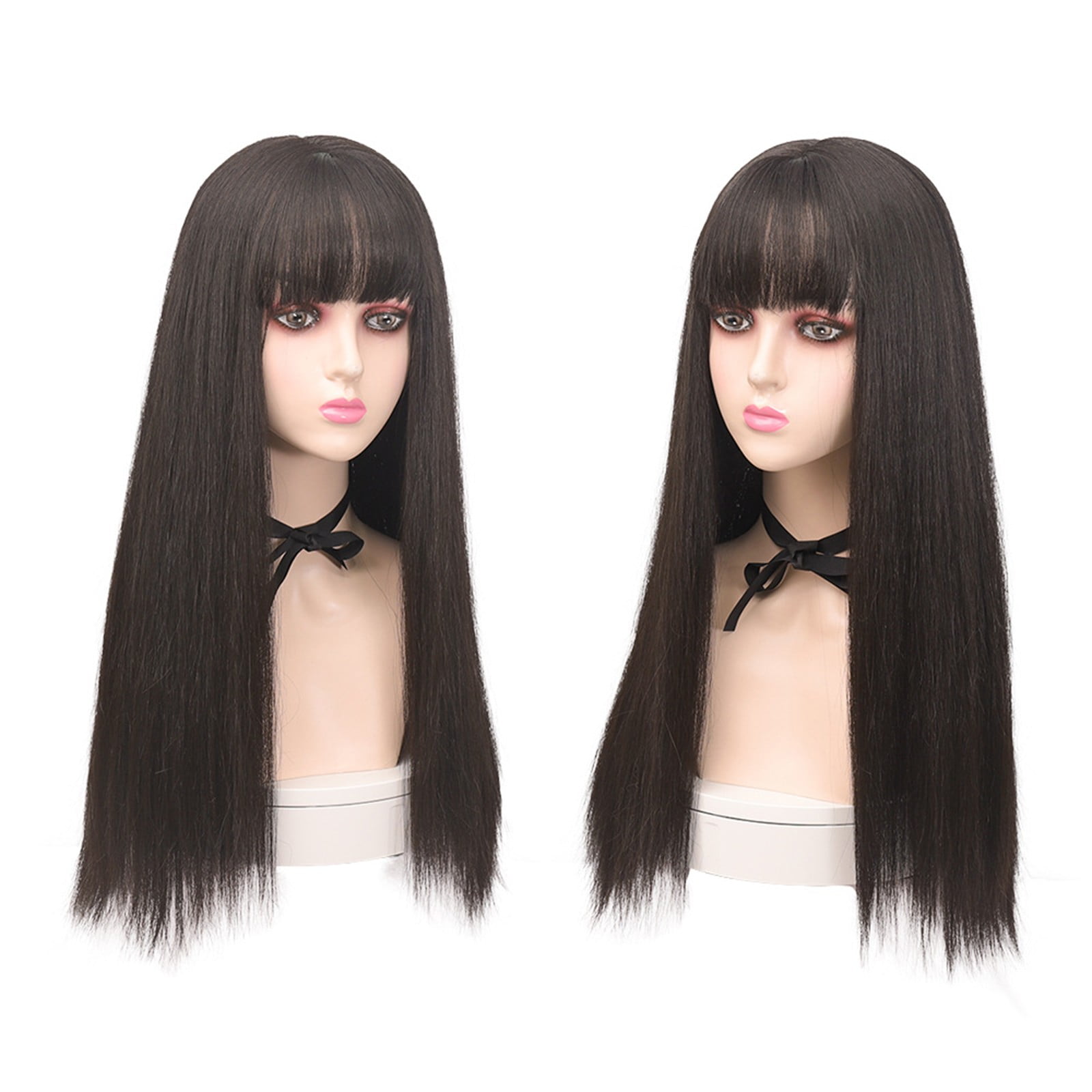 Air Bangs Long Straight Hair Wig Headgear Black Whole Wig Human Hair Is Natural And Realistic 75cm/29.5in Dark Wig Long Hair Wig Lace Front Curly Long Wigs for Women