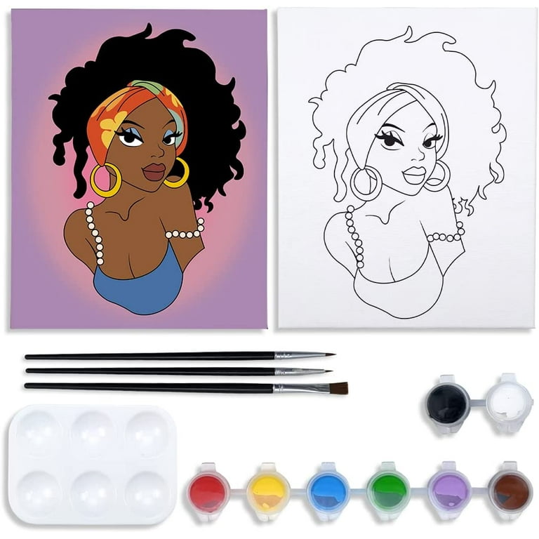Yendin 13 Pcs Sip and Paint kit for Adult's Date Night,Afro King Queen Pre  Drawn Canvas for Painting for Adults, Gentleman and Lady Sip and Paint