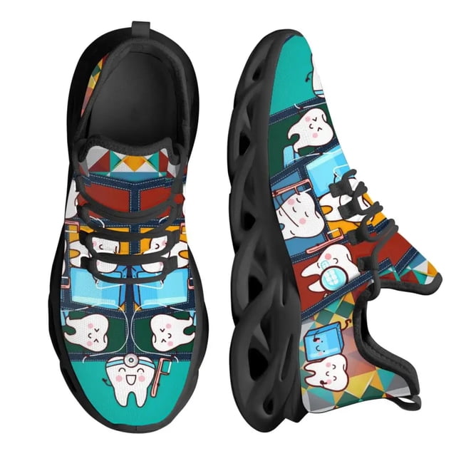 Zapatos planos con dibujos animados Kawaii para mujer, zapatillas informales con estampado de dientes enrejados, transpirables y resistentes al desgaste, de malla, nuevos