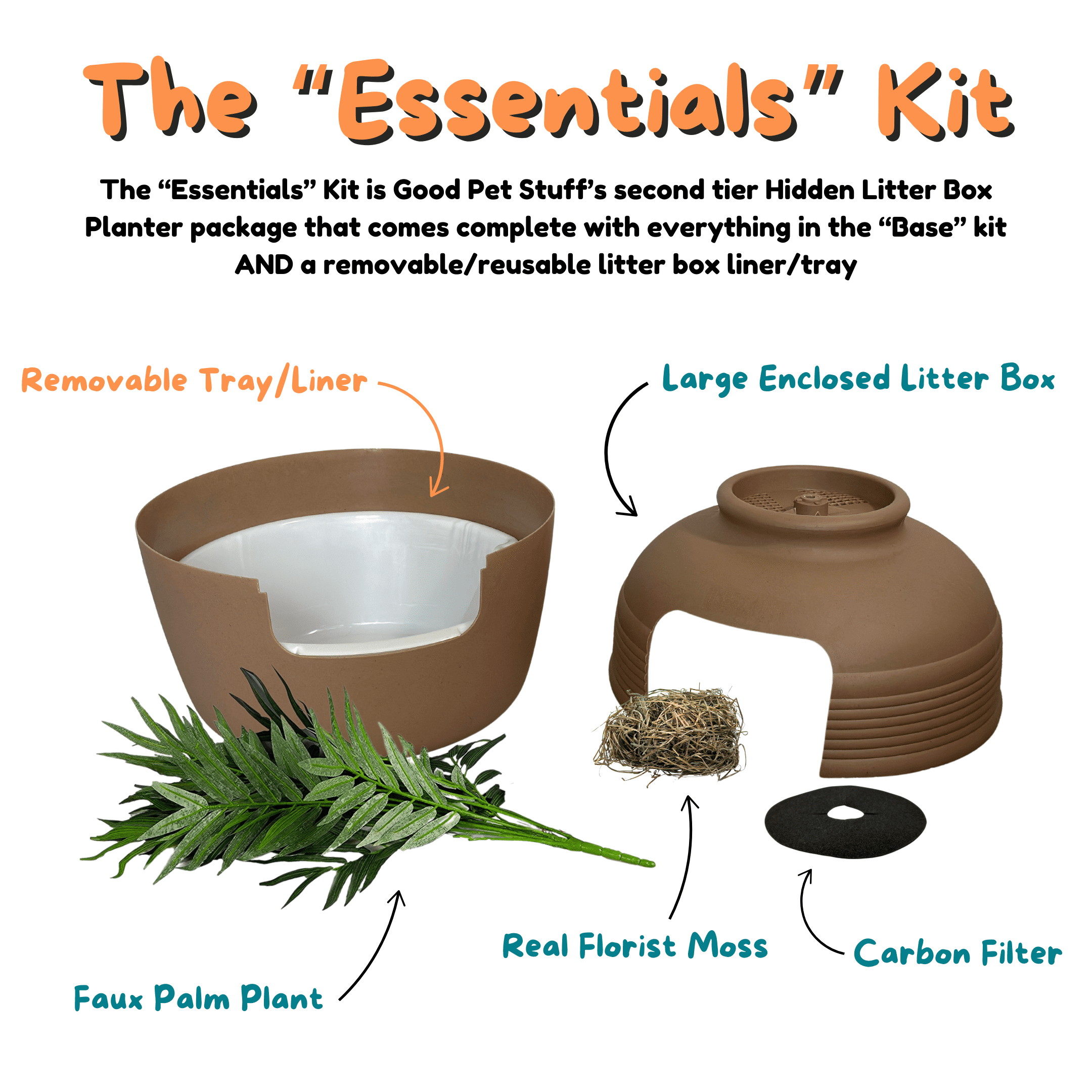 The Good Pet Stuff Company Hidden Litter Large Polypropylene Enclosed Cat Litter Box with Carbon Charcoal-Infused Odor Filter, Mocha Brown