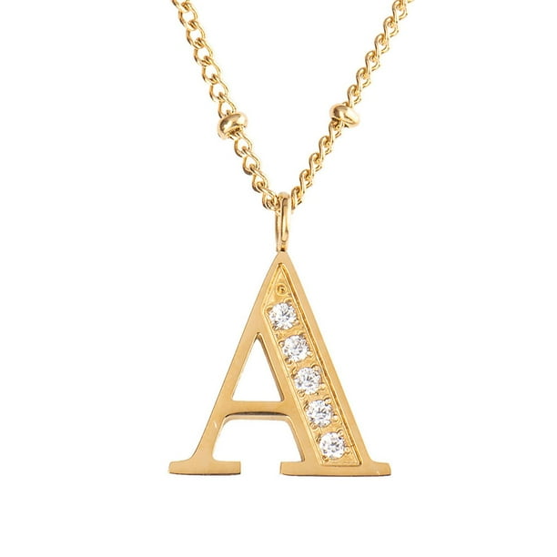 Collar Inicial de Mujer Letra A LuckyLy, Acero Inoxidable, Baño de Oro 18k y Zirconia Cúbica, Modelo Olga dorado UNITALLA
