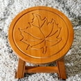 thumbnail image 2 of Round Carved Wooden Step Stool with Sturdy Rubberwood, Functional Handcrafted Solid Wood Stool with Fun Finishes, Maple Leaf, Natural, 2 of 6