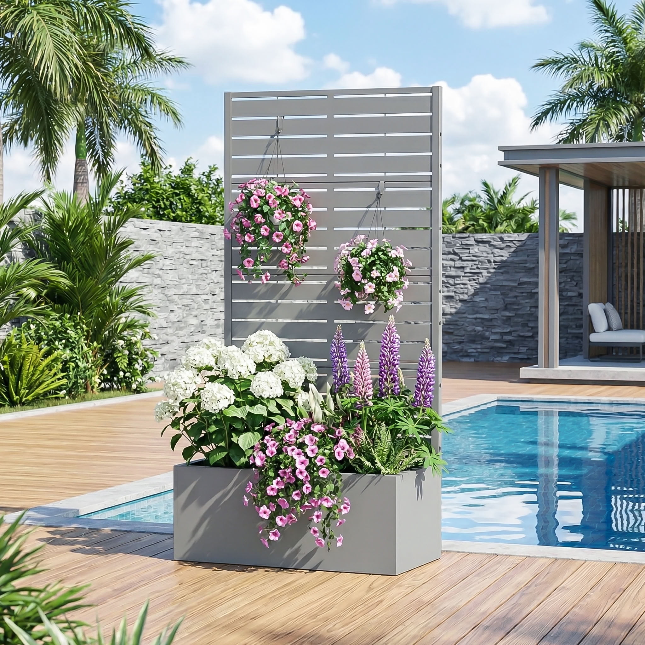 MAYEERTY 4 Panels Outdoor Metal Planter Box, Durable Weather-Resistant Planter, Decorative Metal Flower Box for Patio, Balcony, Garden