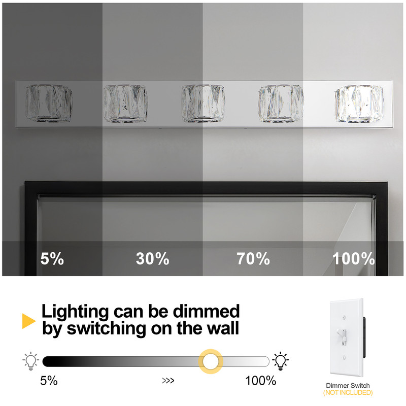 35" Modern 5-Light LED Crystal Bathroom Vanity Light, Chrome Wall Sconce with Clear Crystal Shades, Bathroom Lighting Fixtures Over Mirror for Vanity, Bedroom, Hallway