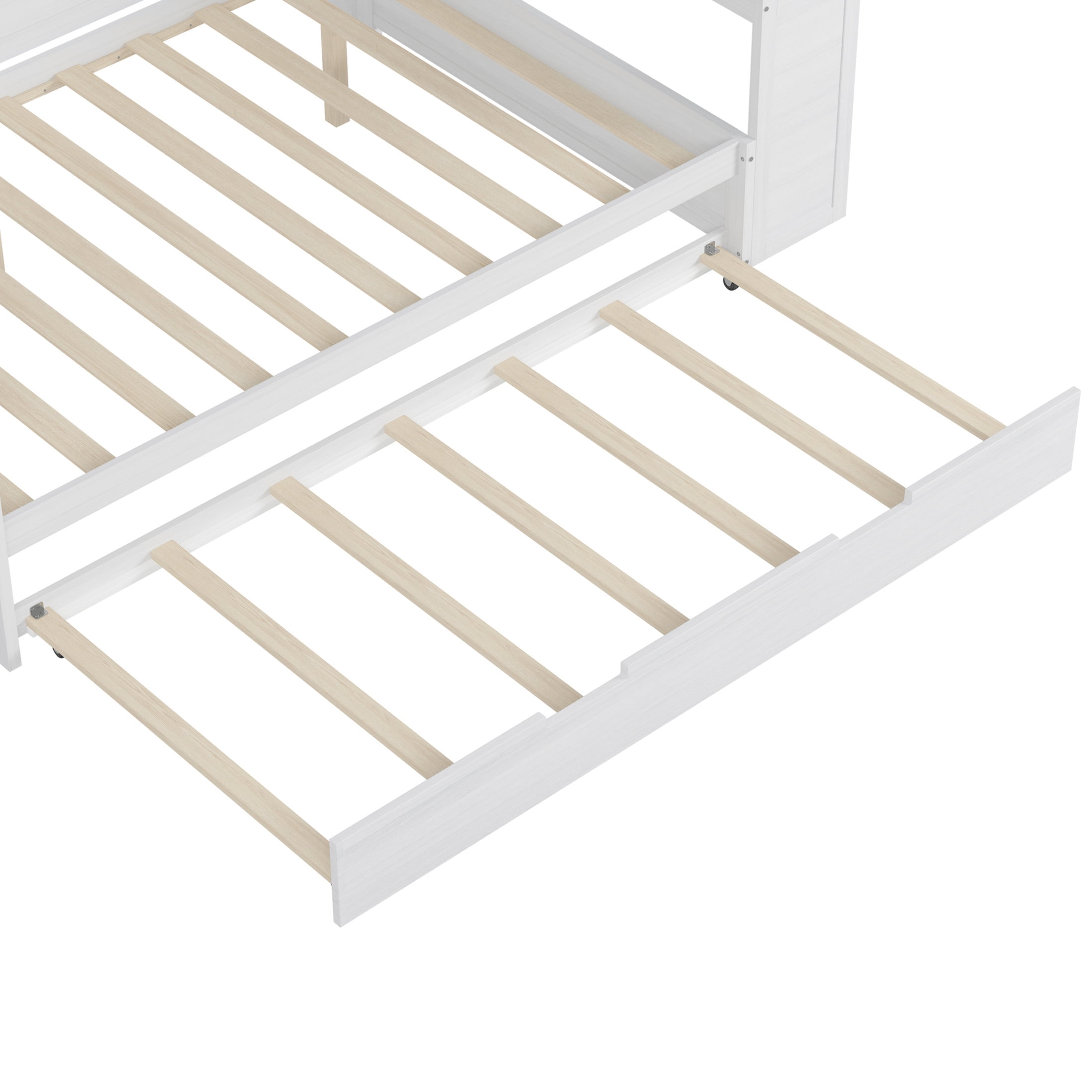 Noble House Full Size Daybed with Twin Trundle, Storage Shelves and Study Desk, Antique White