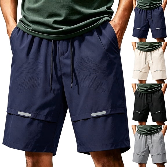 EOYWHK Mens Shorts Quick Dry with Pockets Elastic Waist Drawstring Sports Shorts for Men Soft Lightweight Breathable Casual Activewear Black, Size L