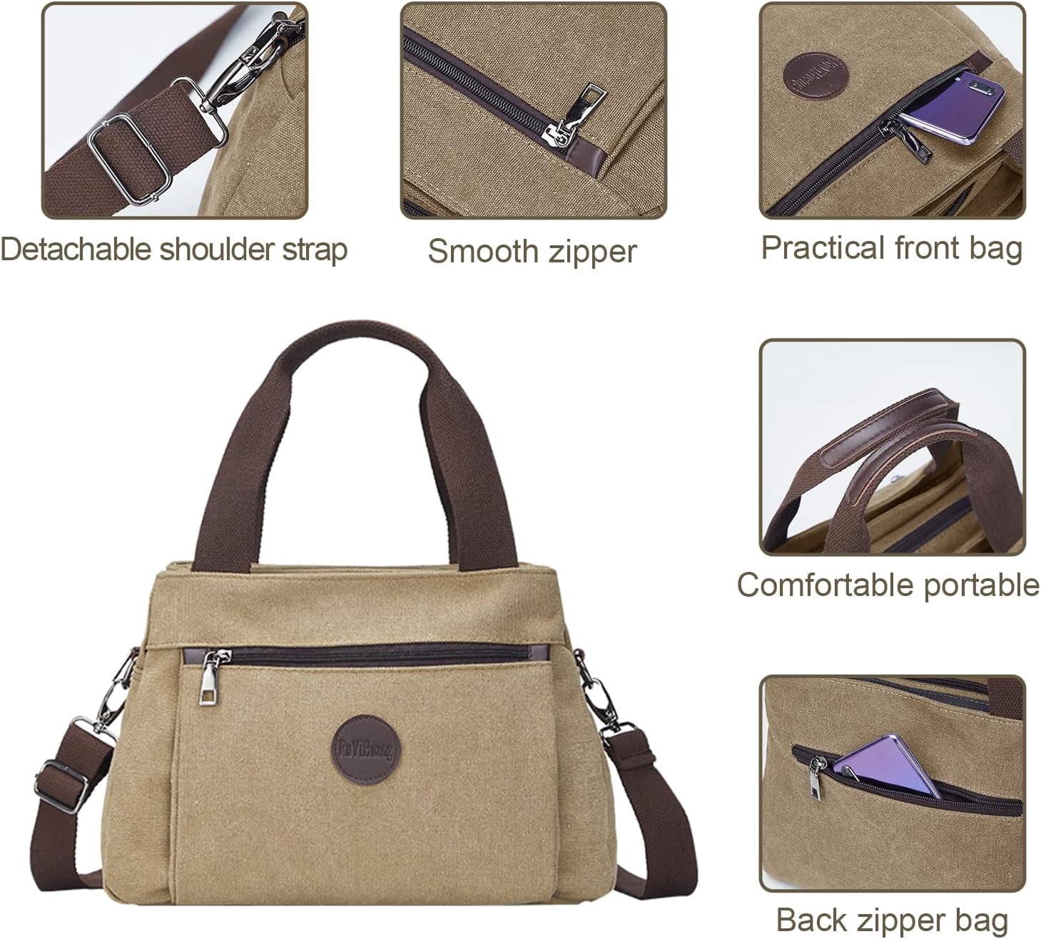 Women's Vintage Canvas Hobo Handbags Work Shoulder Crossbody Bag Tote Purses Multi-pocket Handbags