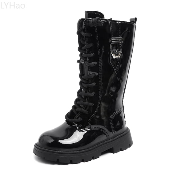 LYHao Fashion Autumn Children Girls Sports Shoes Flat Thick Bottom Non Slip Easy To Wear PU Upper Comfortable Boots ,Girls Boots Sizes 10 Black(3.5-4 Years)