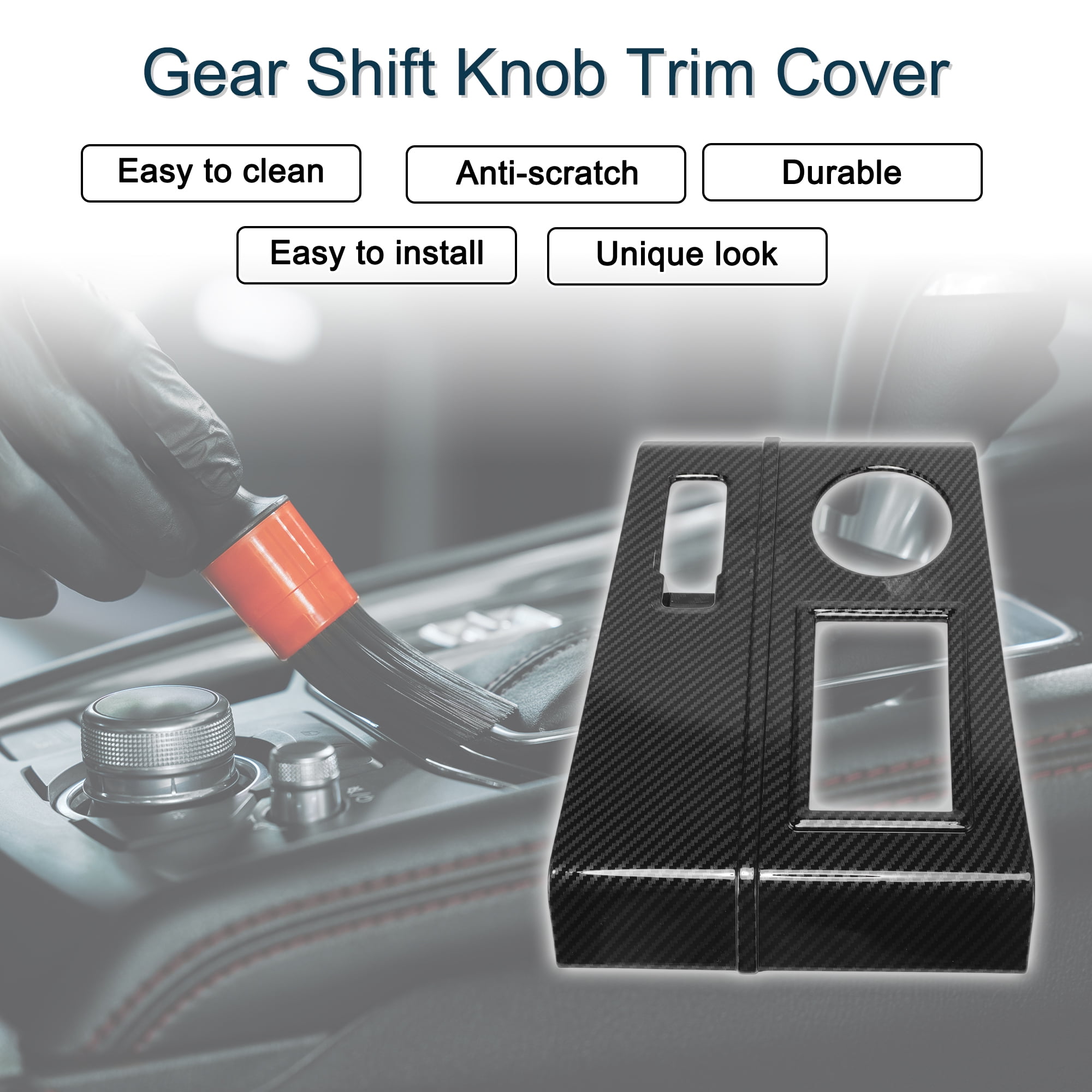 Unique Bargains ABS Gear Shift Knob Button Cover for Mitsubishi Outlander 2022 2023 2024 Console Gear Panel Decal Trim Sticker Interior Accessories Carbon Fiber Black