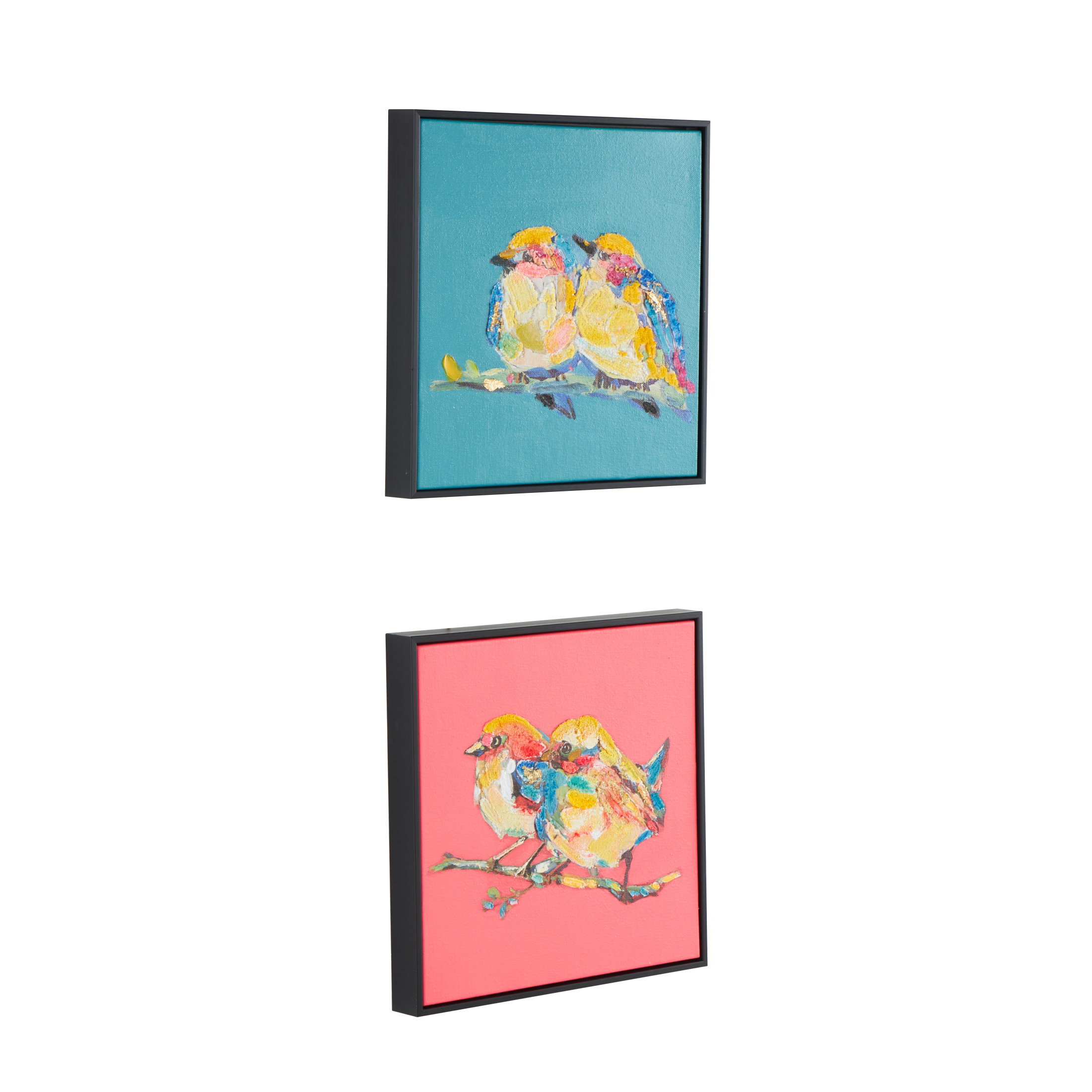 13" x 13" Colorful Bird Framed Wall Art with Black Frame and Gold Foil Accents, by DecMode (2 Count)
