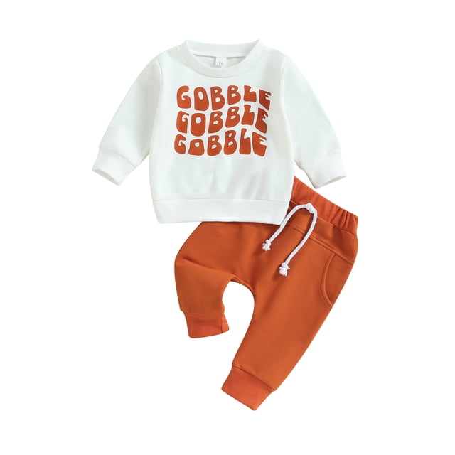 Fortune Baby Boy Thanksgiving Outfits Letter Print Long Sleeve Sweatshirt Elastic Pants 2 Piece Fall Clothes