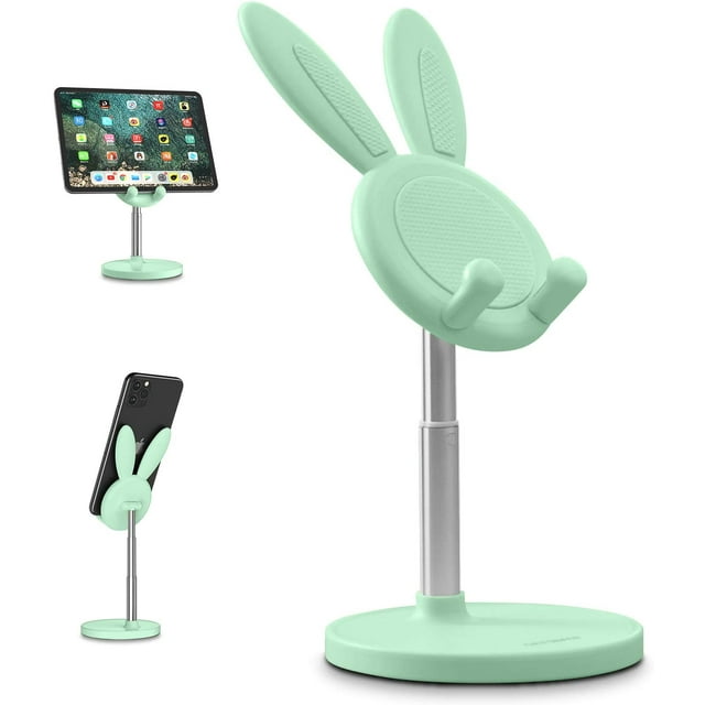 Soporte para teléfono móvil, soporte para teléfono móvil con ángulo ajustable en altura para escritorio, lindo soporte para teléfono de conejo para escritorio, compatible con todos los teléfonos móviles, iPhone, Samsung, Pixel, iPad, tableta (4-13 pulgadas) (verde) -Verde- Sincero Electrónica