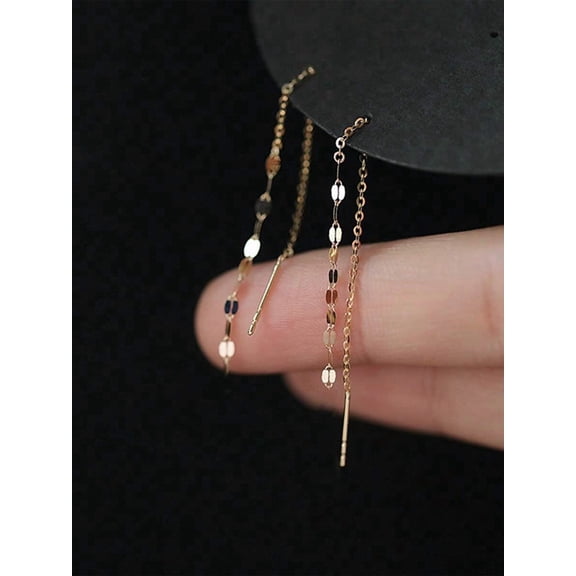 Minimalist Threader Earrings with Delicate Beads, Golden, 1 Pair