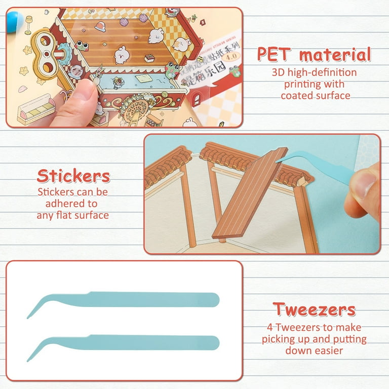 8Pcs DIY 3D House Stickers Set Reusable 3D Cartoon Scene Stickers