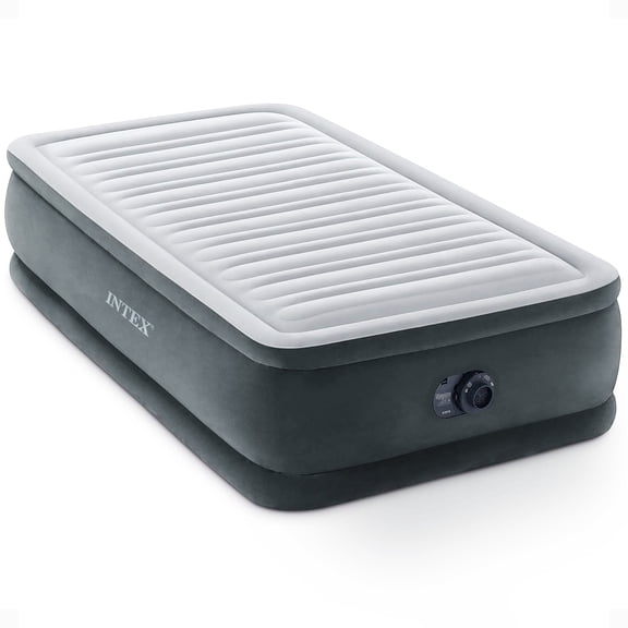 Intex Comfort Deluxe Dura-Beam Plush Air Mattress Bed with Built-In Pump, Queen