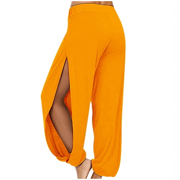 MKLEKYY Leggins deportivos mujer moda casual deportes pantalones Haren con abertura alta pantalones de Yoga