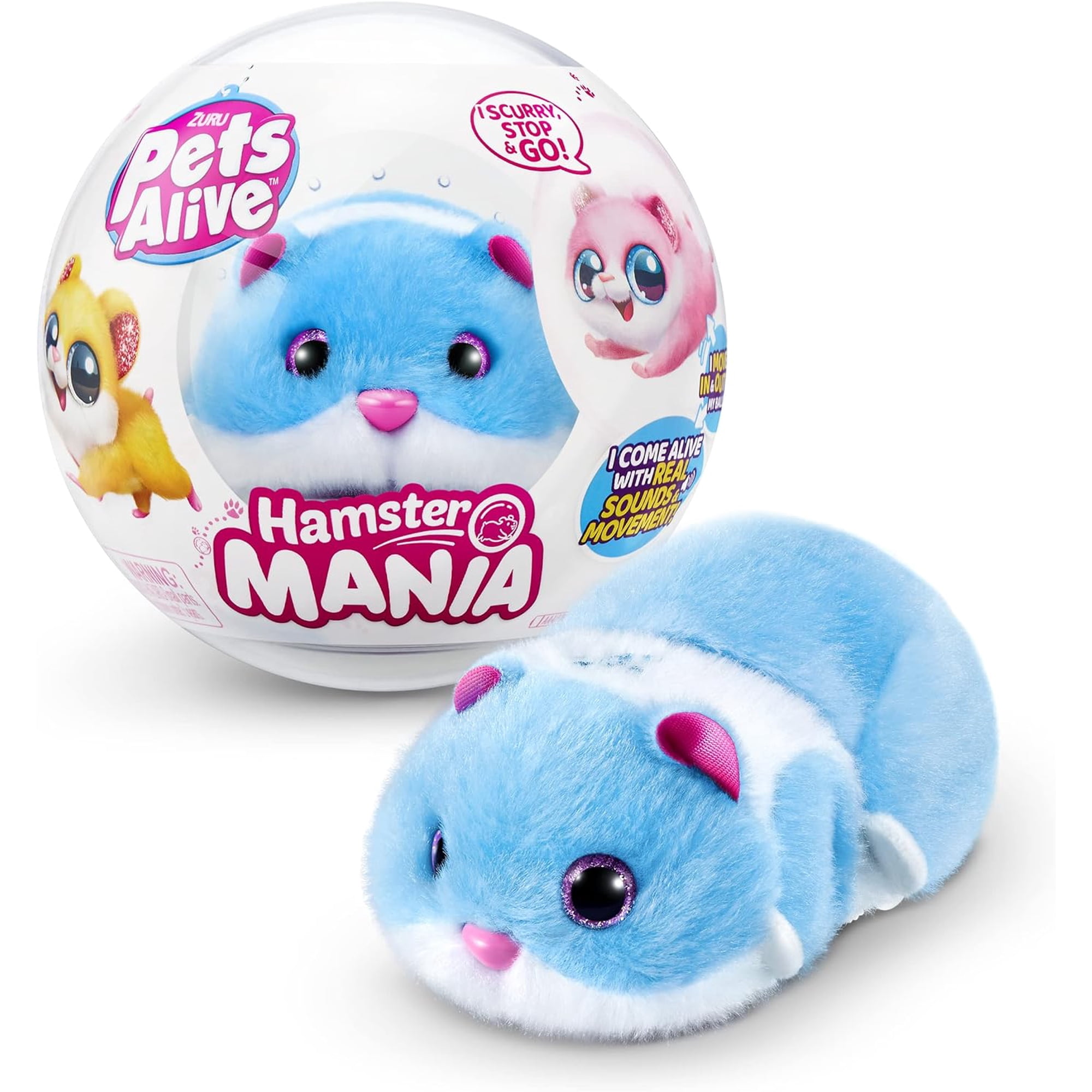 Pets Alive Hamstermania (Blue) by ZURU Hamster, Electronic Pet, 20+ Sounds Interactive, Hamster Ball Toy for Girls and Children