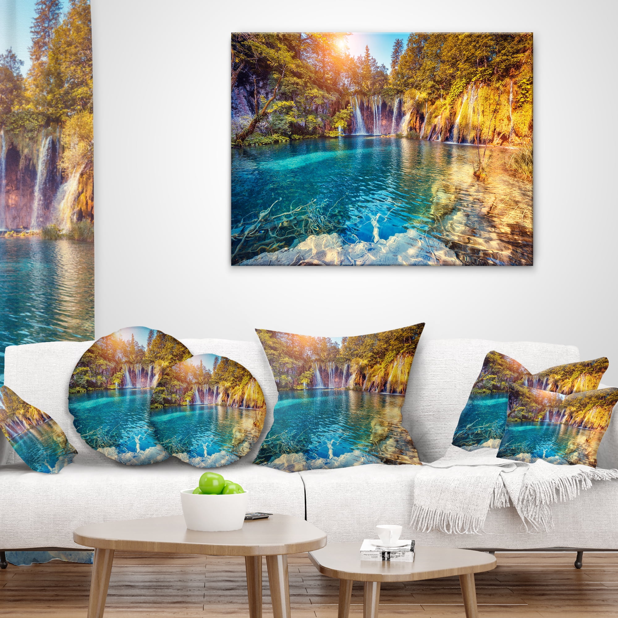 Designart Turquoise Water and Sunny Beams - Landscape Photography Throw Pillow - 12x20