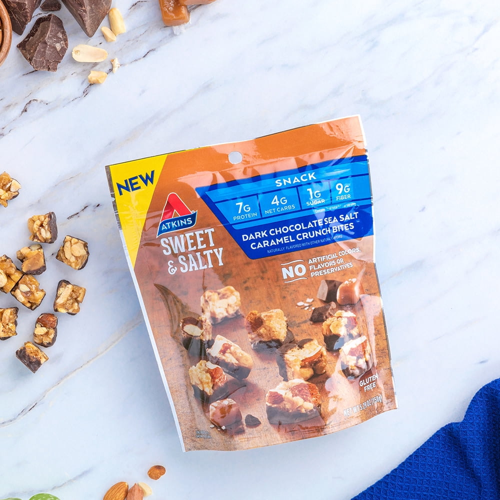Atkins Dark Chocolate Sea Salt Caramel Crunch Bites, Keto Friendly, 5 Servings