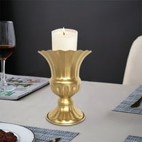 Blueek Gold Flower Arrangements Vase for Wedding Table Centerpiece - 9in Metal Planter Vase Pot for Artificial Real Flower Small Trumpet Plant Urn for Garden(4.92x6.30x3.94in,Gold)