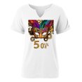 thumbnail image 5 of Sexlip Womens Short Sleeve Top V Neck Ornate Mask Print Loose Sleeve Soft Fabric Relaxed Silhouette for Daily Leisure White S, 5 of 6