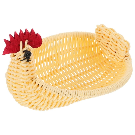 IBASETOY Beige Hand Woven Faux Rattan Chicken Shaped Kitchen Storage Basket for Home