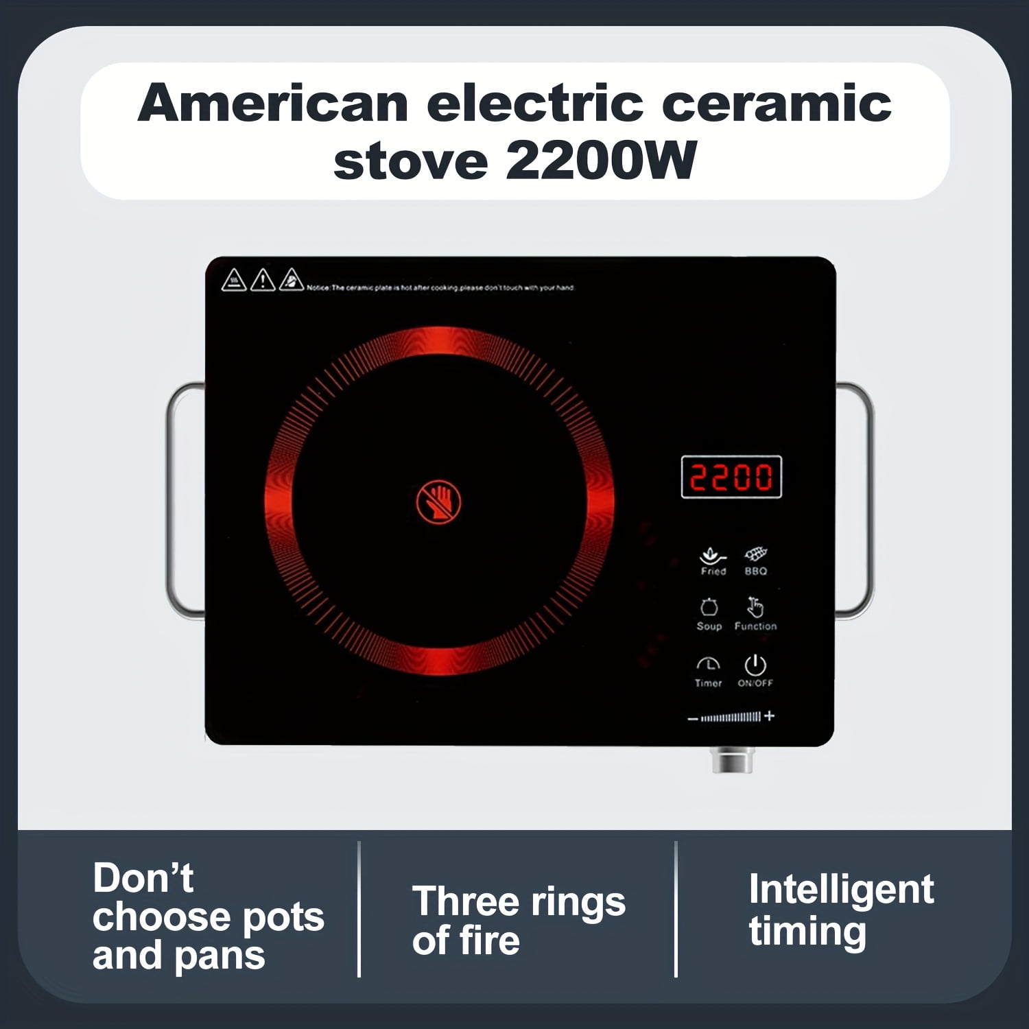 Electric Ceramic Stove, 2200W Ceramic Stove - 2200W Electric Ceramic Stove Infrared Induction Cooker Home Cooktop Cooking Furnace US 110V