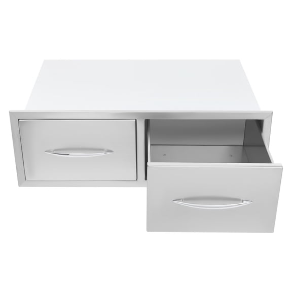 Horizontal Outdoor Double Drawers Stainless Steel Kitchen Drawers Silver