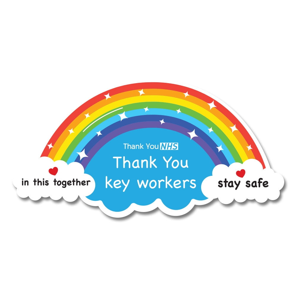 Rainbow Window Sticker Thank You NHS Wall STAY HOME front door key workers
