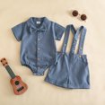 thumbnail image 5 of XAOFW Baby Boy Outfits Short Sleeve Solid Color Romper Suspenders Shorts Toddler Kids Summer Gentleman Sets 0-3 Months, 5 of 6