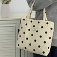 thumbnail image 2 of Hfppkn Polka Dot Corduroy Lunch Handbag Reusable Small Tote Bag for Work Picnic 17x13x21cm Beige, 2 of 7