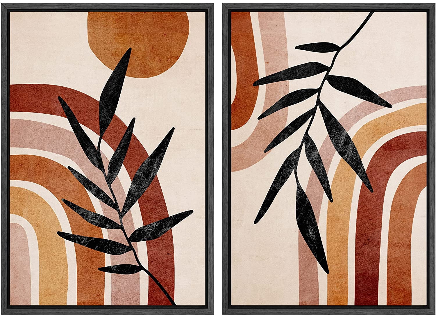 IDEA4WALL Framed Canvas Print Wall Art Set Mid-Century Orange Rainbow ...