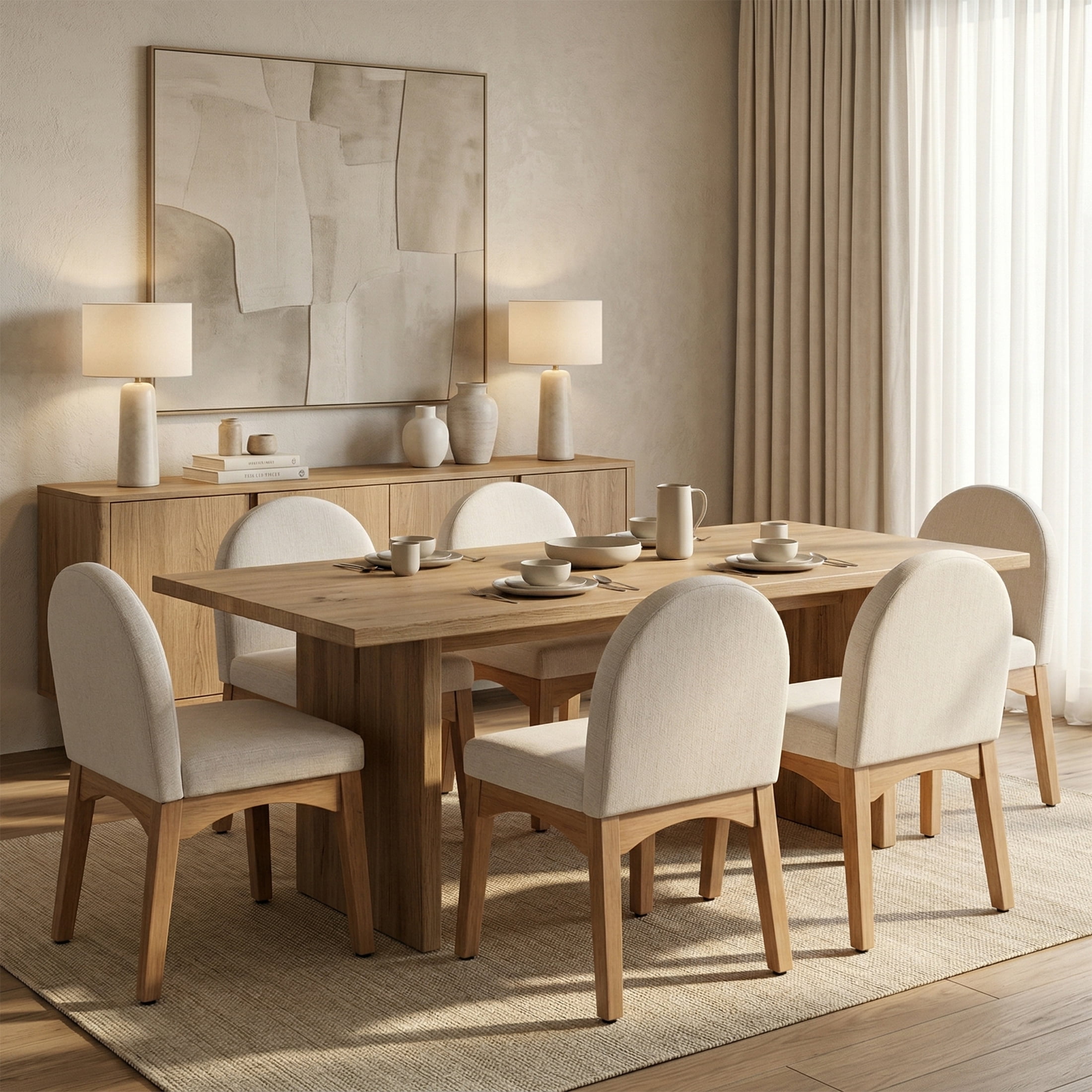 Guyou Modern Dining Chairs Set of 4, Linen Upholstered Dining Room Chairs, Mid Century Wooden Kitchen Side Chairs for Dining Room, Kitchen, and Living Room, Beige
