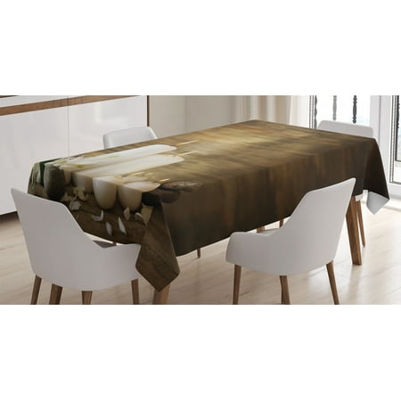 

Spa Decor Tablecloth Composition of Pure Candles Wooden Background with Stones and Flower Petals Rectangular Table Cover for Dining Room Kitchen 52 X 70 Inches Brown and White by Ambesonne