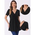 thumbnail image 2 of DARING DIVA Women's Knotted V Neck Blouse Summer Short Sleeve Tunic Tops Black XS, 2 of 6