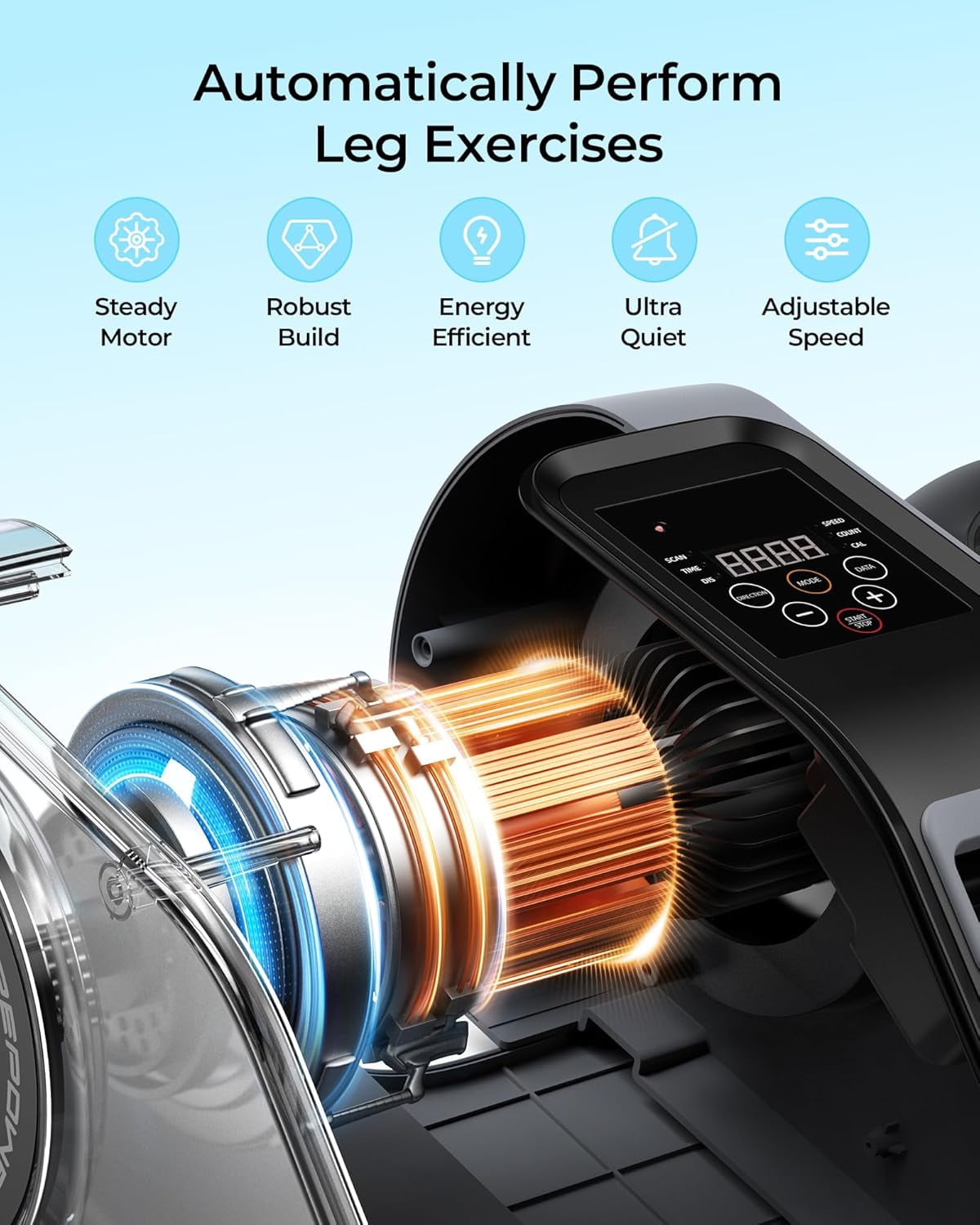 UPGO Under Desk Ellipticals Electric, Elipse Leg Exerciser Fully Assembled, Pedal Exerciser with Remote Control & Non-Slip Pedals & Pull rope