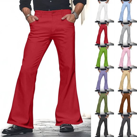 ibiyuan Vintage Bell Bottom Jeans for Men Retro 70s Style Flared Denim Pants Solid Wide Leg Stretch Casual Trousers