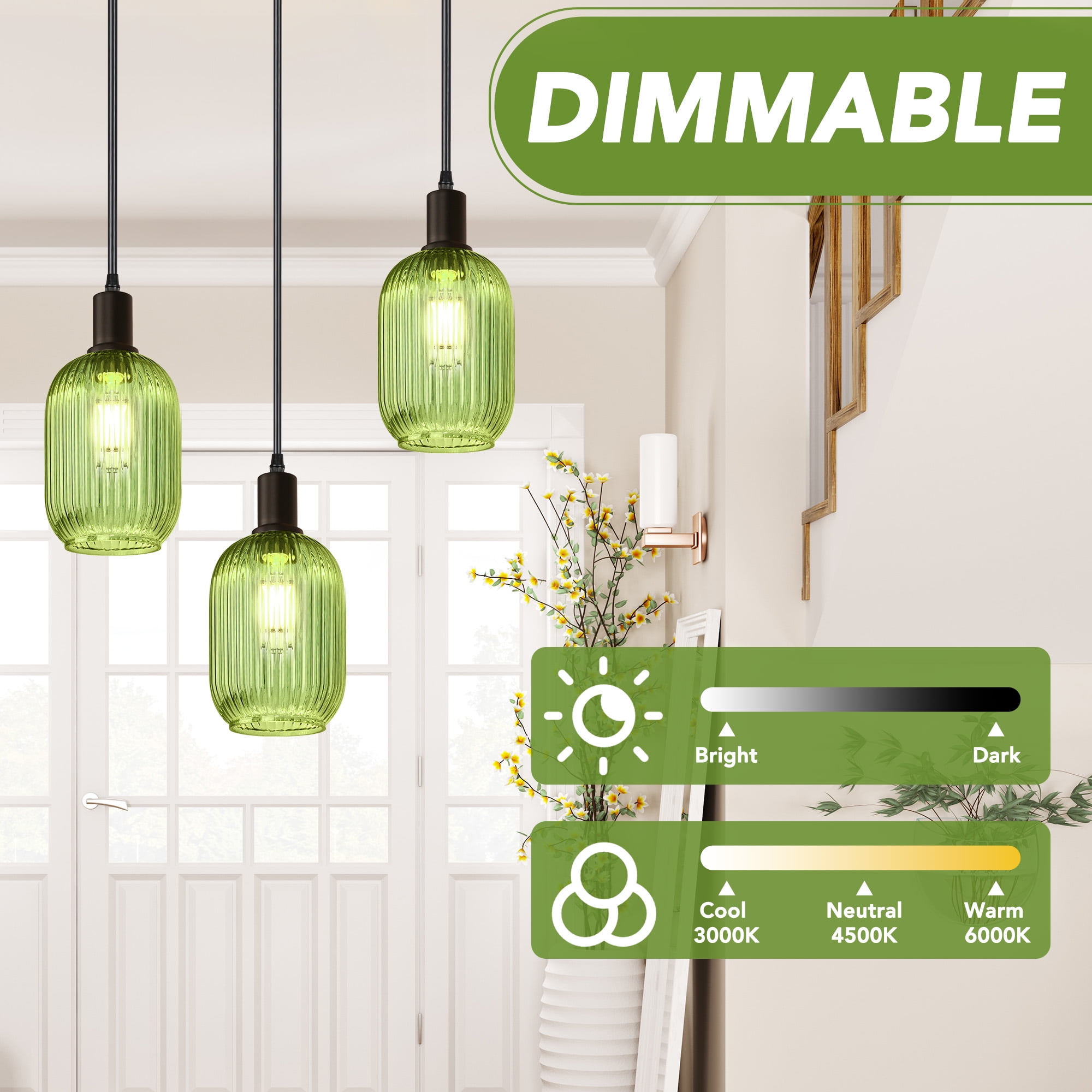 SparkGlowy 59in Glass Chandelier Pendant Lights for Kitchen Island Dining Room Modern Light Fixture Chandeliers Green