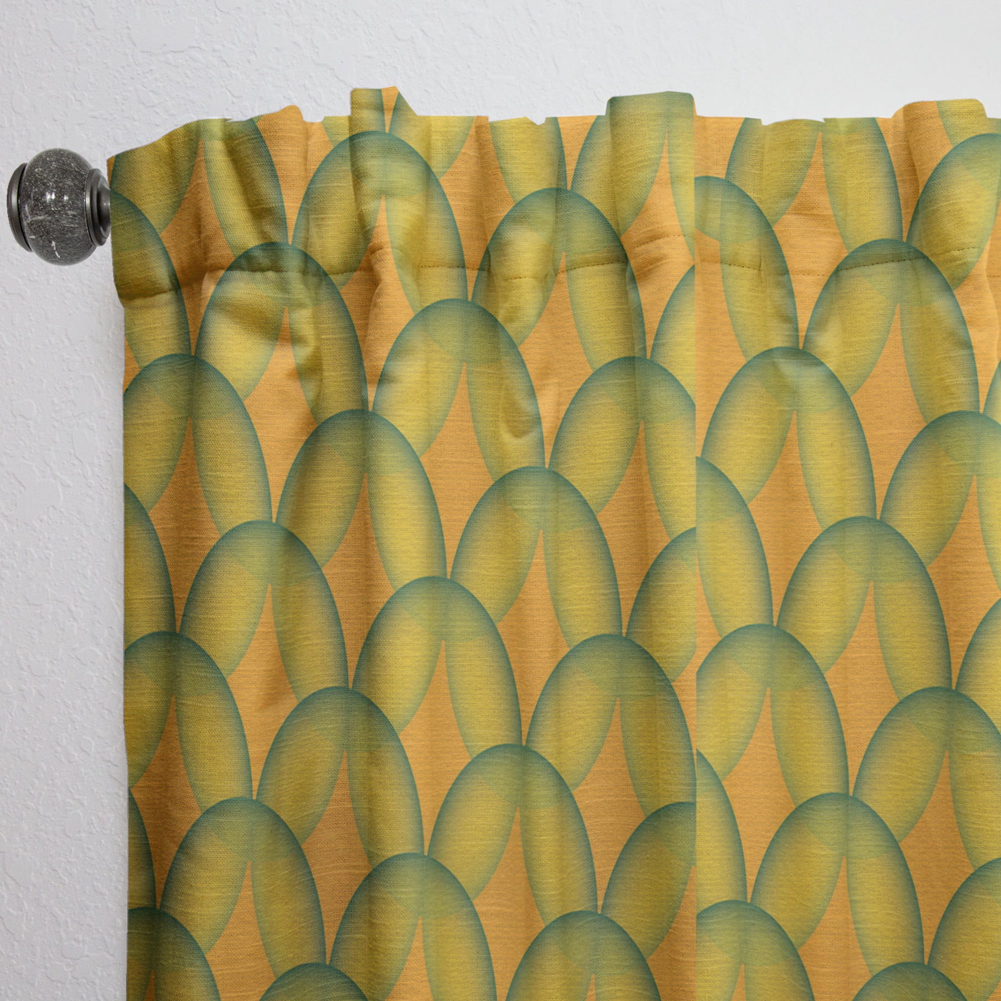 Designart 'Abstract Retro Design In Yellow and Green ' Mid-Century Modern Curtain Panel