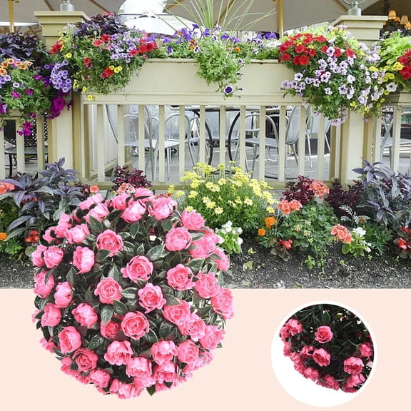 Artificial Rose Flower Balls Topiary Hanging Garden Basket Plant UV Stable