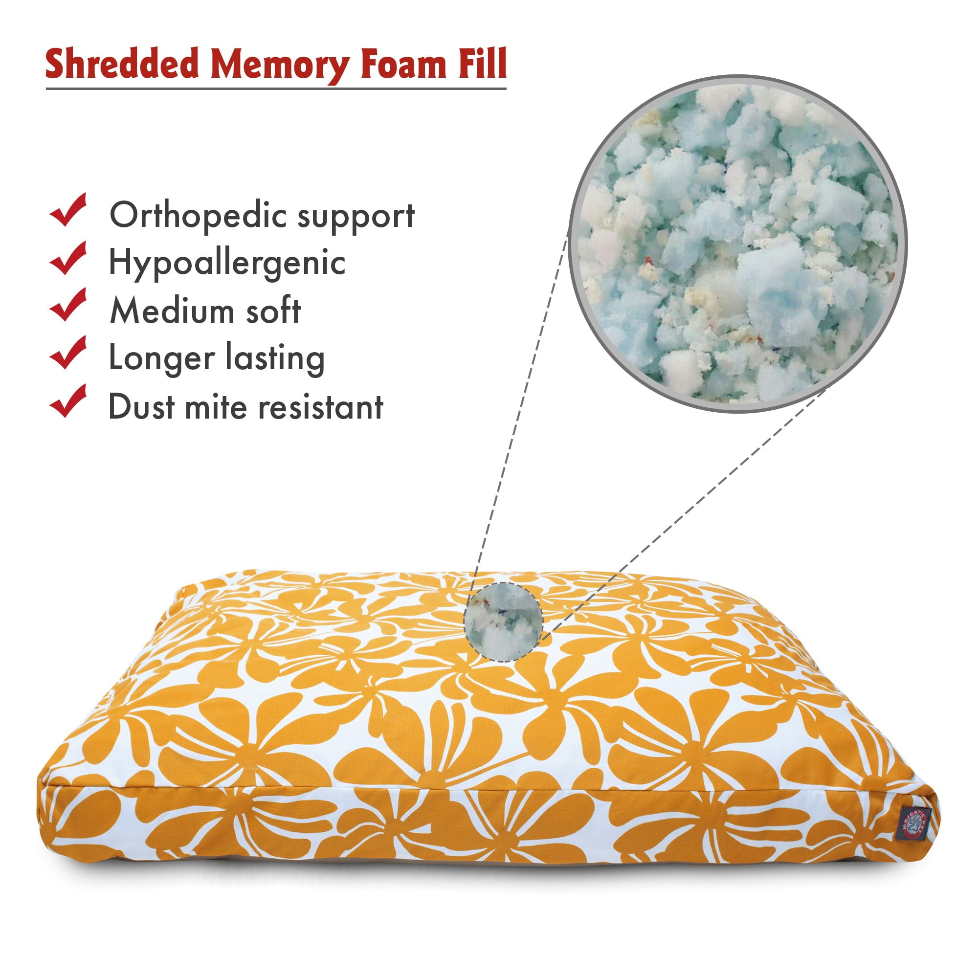 Majestic Pet | Plantation Shredded Memory Foam Rectangle Pet Bed For Dogs, Removable Cover, Yellow, Small