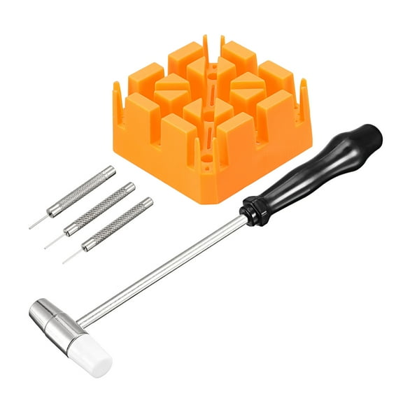 Uxcell Watch Band Link Pin Removal Tools Set with Hammer Punch Pins 0.7/0.8/0.9mm Orange Strap Holder for Watch Repair