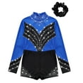 thumbnail image 3 of Alvivi Kids Girls Rhinestone Leotard Biketard Gymnastic Figure Skating Unitard with Hair Scrunchie Royal Blue&Black 6, 3 of 7