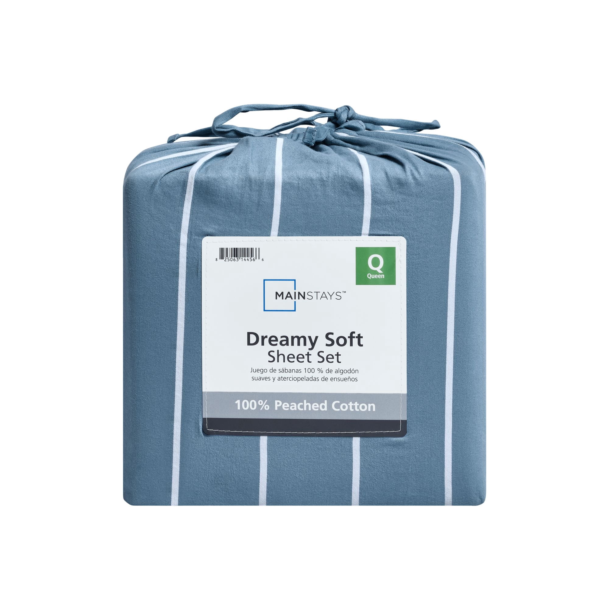 Mainstays 100% Cotton 4-Piece 220 Thread Count Blue and White Stripe 100% Peached Cotton Dreamy Soft Bed Sheet Set, Queen