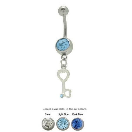 Belly Button Ring Dangling Jeweled Key Hearts