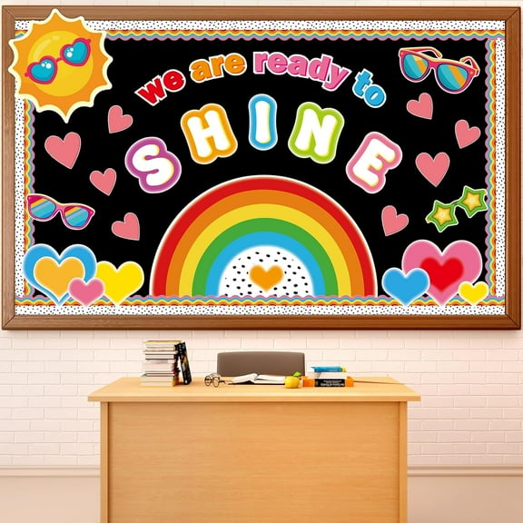 Back to School Summer Sun Bulletin Board Decorations We are Ready to Shine Boho Rainbow Bright Classroom Bulletin Board Borders Sunglasses Paper Cutouts Teacher Supplies Nursery Home Office Wall